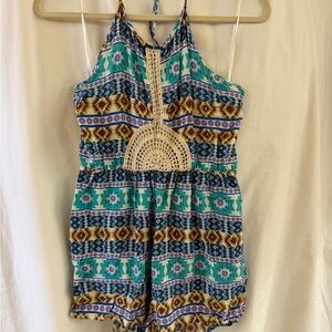 Fun Colorful Crochet Detail Whimsigoth Romper / Cover Up Large